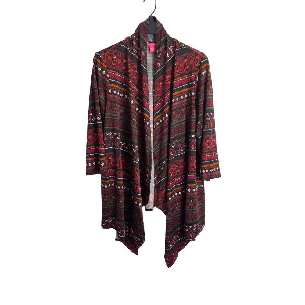 Sunny Leigh Women XL Tribal Print Open Front Draped Waterfall Cardigan Multi